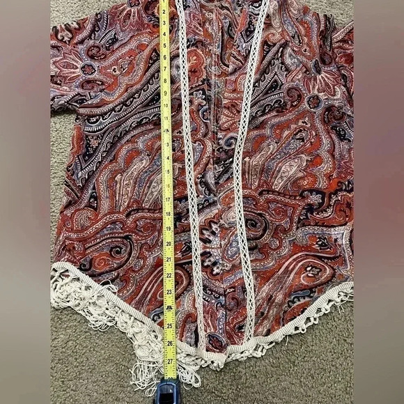 MISS ME Beach Sheer Floral Fringe Sundress Cover-up Kimono Size Small (A3) - Picture 8 of 8